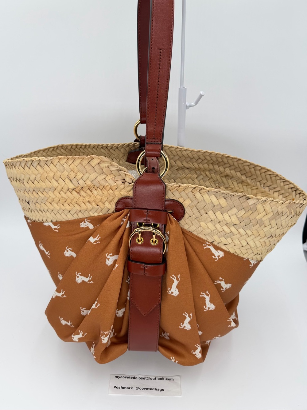 Chloe Panier Raffia Basket Bag Horse Print Silk Scarf & Pouch - Excellent w/COA - Picture 11 of 16